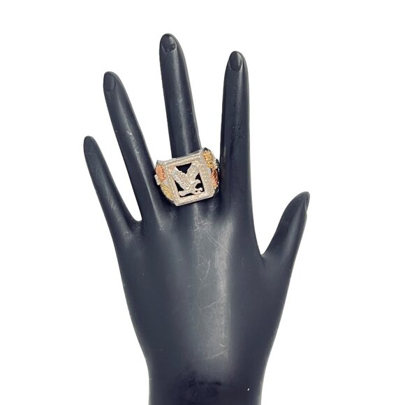Black Hills Other - Black Hills Sterling Silver & Onyx Men’s Eagle Ring W/12K Gold Leaves (R357)